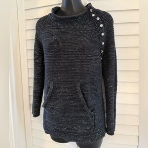 🖤🪩 Pure Handknit Women’s Black Shimmer Sweater with Button Detail Size Small